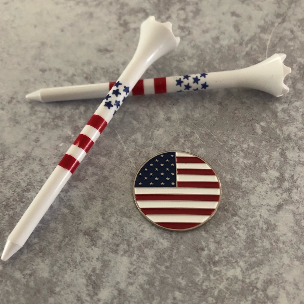 🌼 USA Stars & Stripes Golf Ball Marker and Plastic Tees Bundle